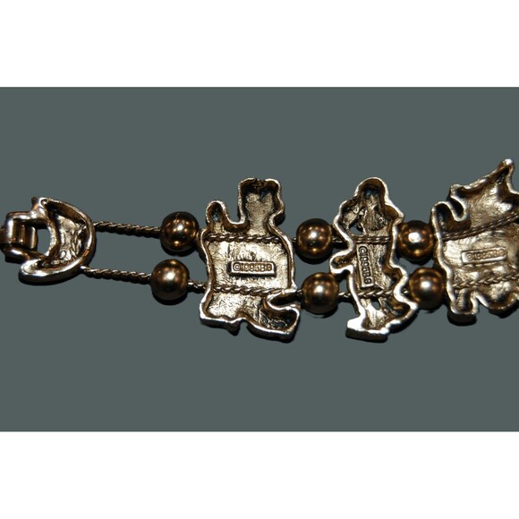 Vintage 1995 BG CLOWN Circus Charm Slide Slider BRACELET Gold Tone 8" Clowncore - Picture 8 of 10